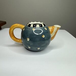 Sakura‎ Teapot China Ceramic Blue Yellow Polka Dot Tea Pot 3x7 in